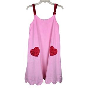 Chocolat Chaud Heart Pocket Dress M Pink Red Velour Straps Scalloped Hem